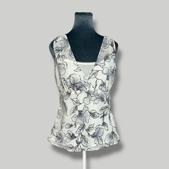 LOFT Tops - Ann Taylor LOFT sheer white chiffon floral empire waist tank top layered cami 6